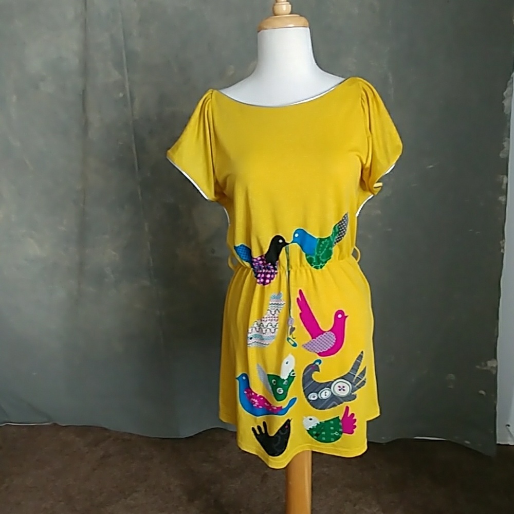 Moon Collection Yellow Bird Print Dress